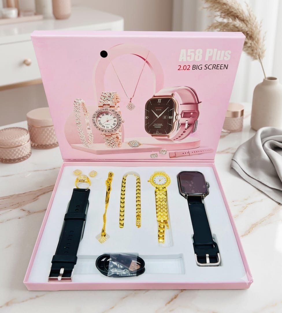 A58 Plus 2.02" Big Screen Smart Watch Gift Set – Luxury Women's Smartwatch with Jewelry Straps (3 Colors
