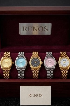 Renos Premium Analog Wrist Watch – Simple Stainless Steel Watch for Men (Gray & Copper)