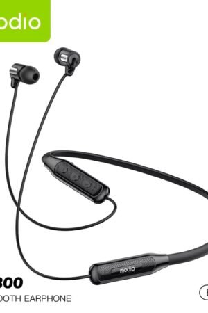 Modio Wireless Neckband Earphones – Comfortable Curved Collar Design with Deep Bass