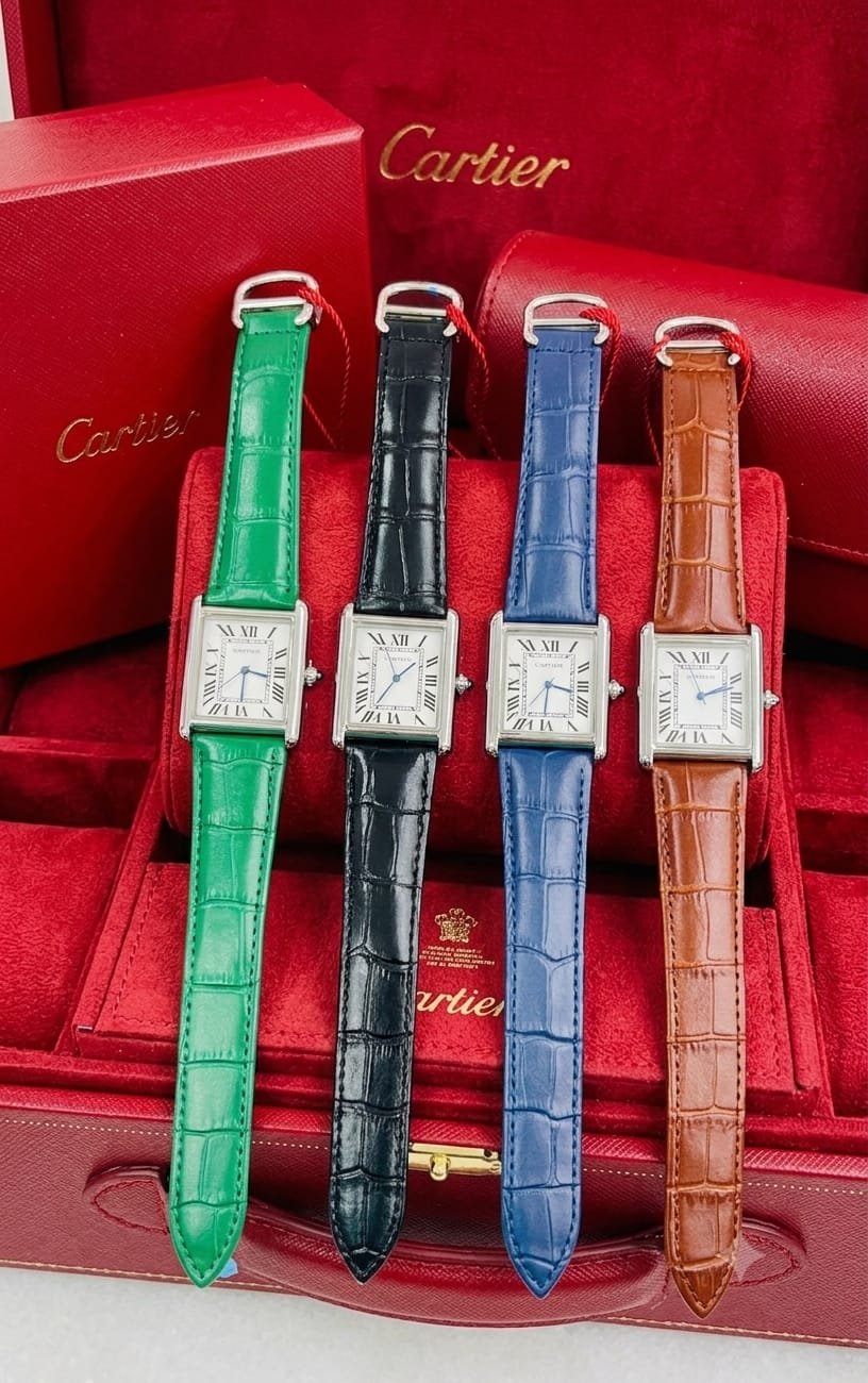 Cartier Luxury Men's Leather Strap Wrist Watch Collection (Multiple Colors) - Image 4