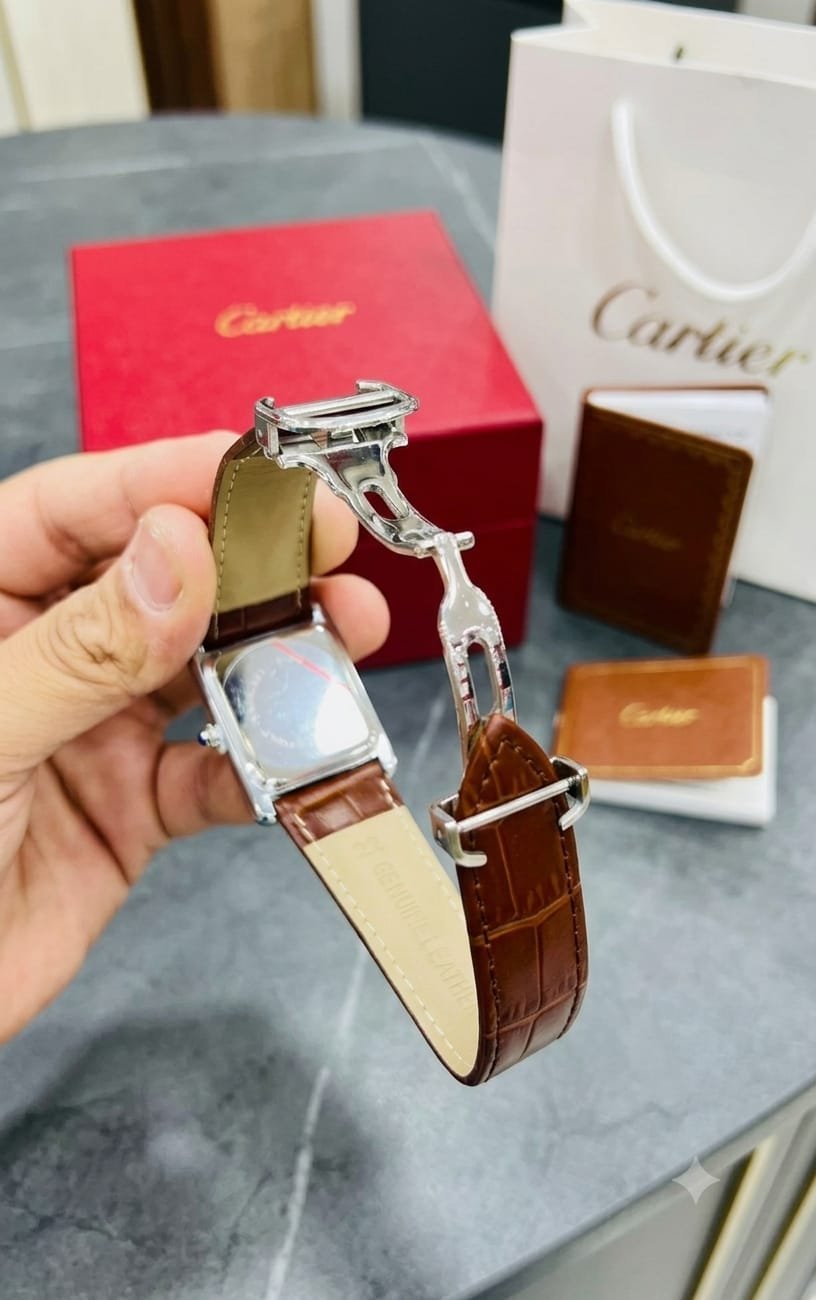 Cartier Luxury Men's Leather Strap Wrist Watch Collection (Multiple Colors) - Image 3