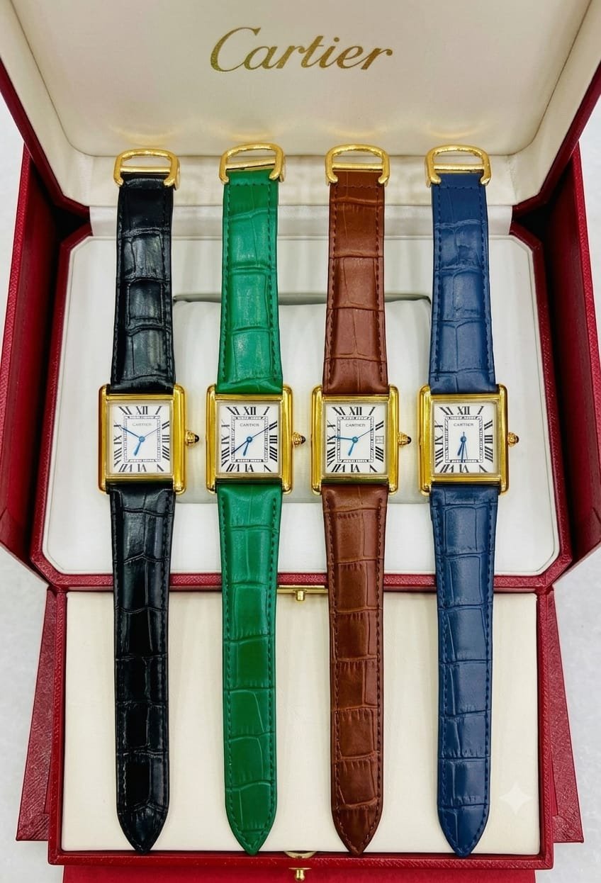 Cartier Luxury Men's Leather Strap Wrist Watch Collection (Multiple Colors)