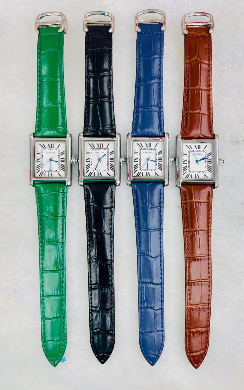 Cartier Luxury Men's Leather Strap Wrist Watch Collection (Multiple Colors) - Image 2