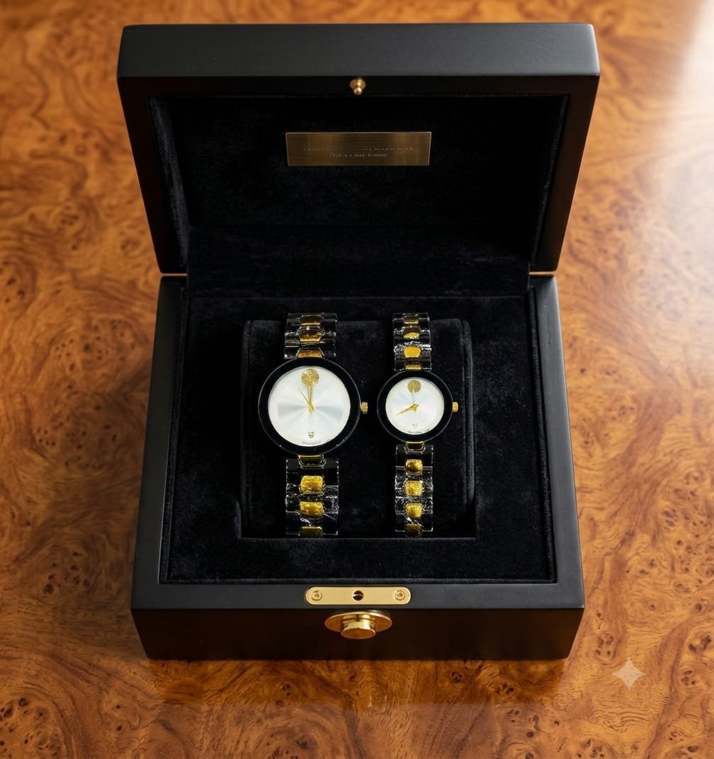 Luxury Black & Gold Couple Watch Gift Set with Premium Box - Image 2