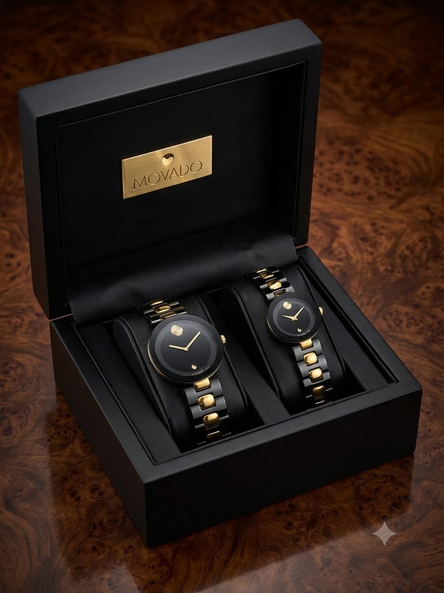 Luxury Black & Gold Couple Watch Gift Set with Premium Box