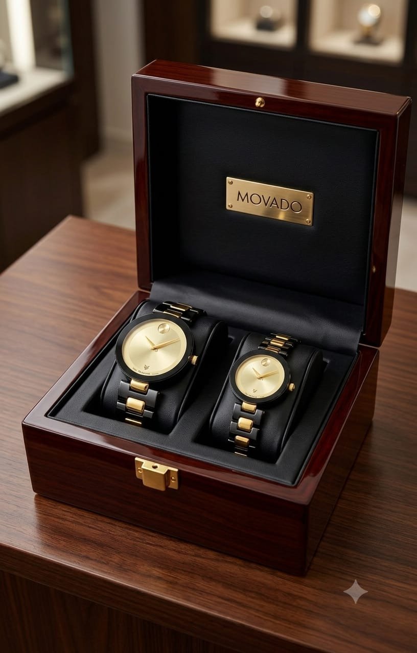 Luxury Black & Gold Couple Watch Gift Set with Premium Box - Image 3