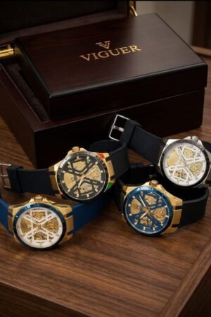 Viguer Luxury Men’s Leather Strap Quartz Watch