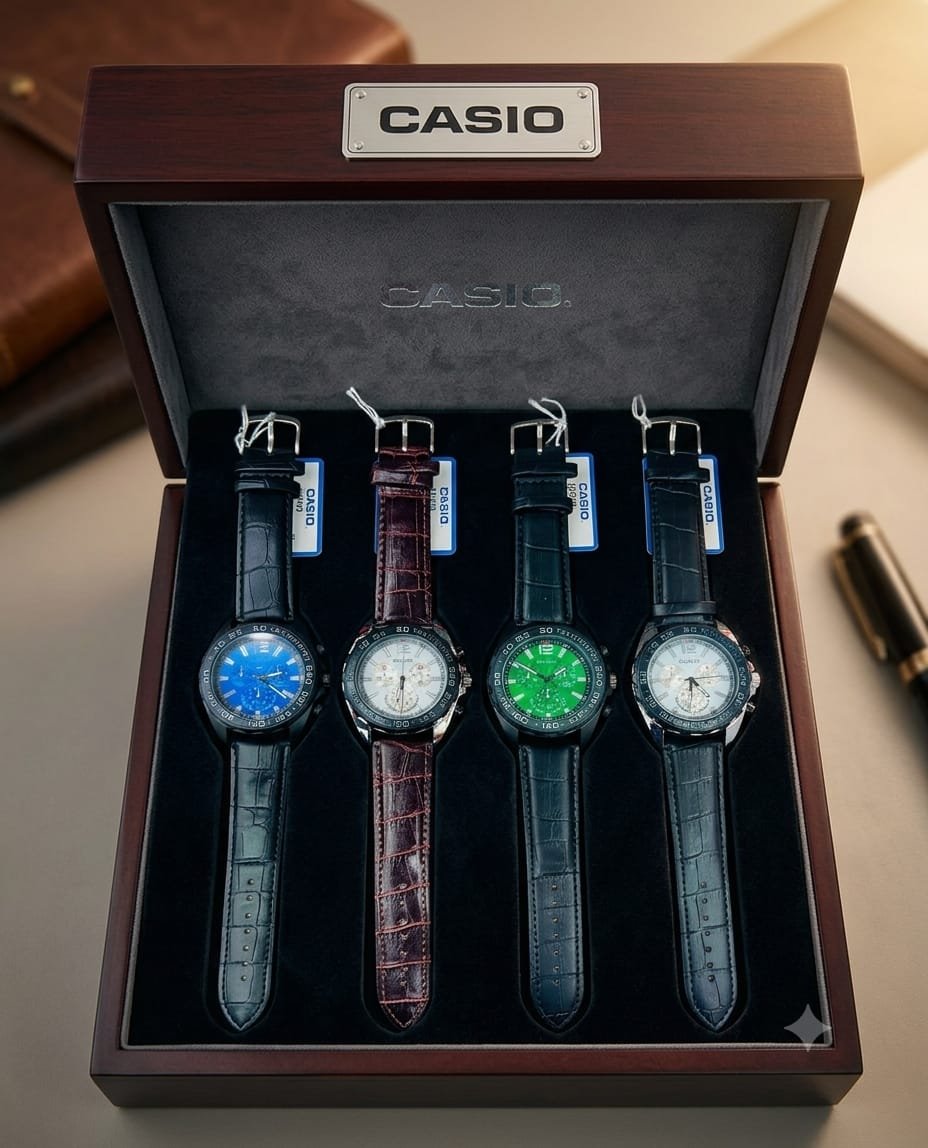 Casio Collection Luxury Men’s Leather & Steel Quartz Watch - Image 2