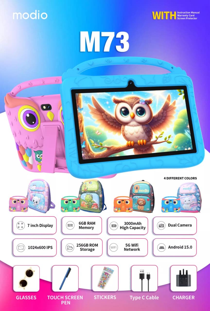 Modio M73 Kids Smart Android Educational Tablet with Protective Case