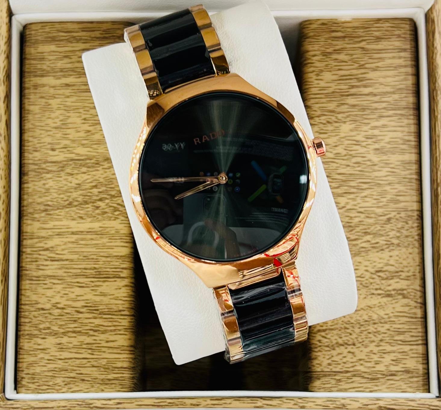Rado Luxury Men's Quartz Watch – Black & Gold Dual-Tone Stainless Steel Wristwatch - Image 2