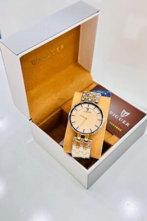 Luxury Gold & Silver Chain Wristwatch for Men - Premium Steel Analog Watch with Gift Box