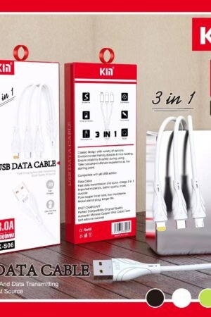 KIN 3-in-1 Fast Charging USB Data Cable (3.0A, 1000mm - Model K-S06)
