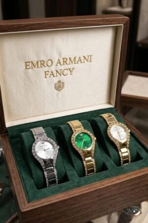 Emro Armani Fancy Luxury Women’s Crystal Watch – Stainless Steel Strap with Diamond Bezel
