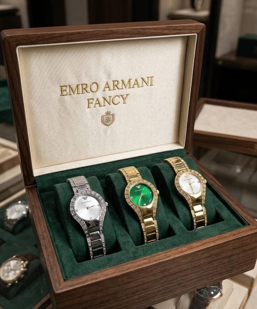 Emro Armani Fancy Luxury Women’s Crystal Watch – Stainless Steel Strap with Diamond Bezel