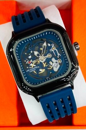 Futuristic Skeleton Dial Men's Watch – Square Black Case with Durable Silicone Strap (Multiple Colors Available)